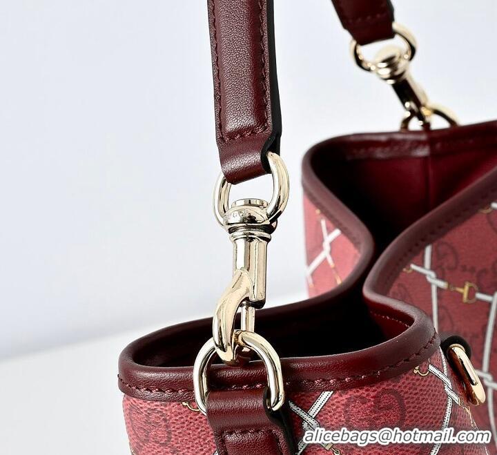 New Fashion Gucci GG Monogram Fabric Emblem Small Bucket Bag 815118 Red/Pink 2026
