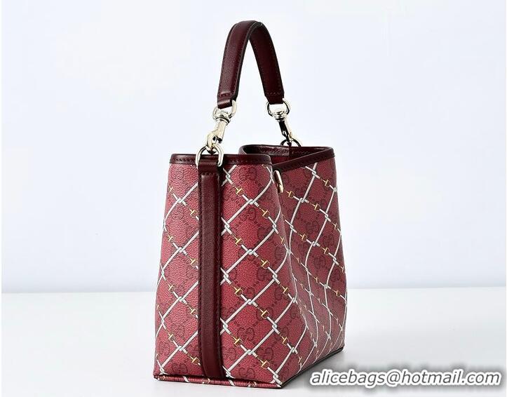 New Fashion Gucci GG Monogram Fabric Emblem Small Bucket Bag 815118 Red/Pink 2026