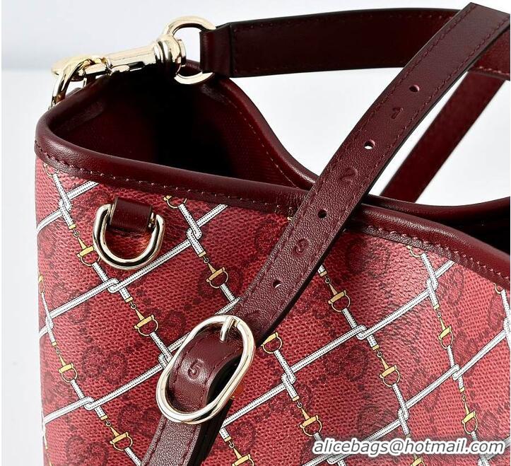 New Fashion Gucci GG Monogram Fabric Emblem Small Bucket Bag 815118 Red/Pink 2026
