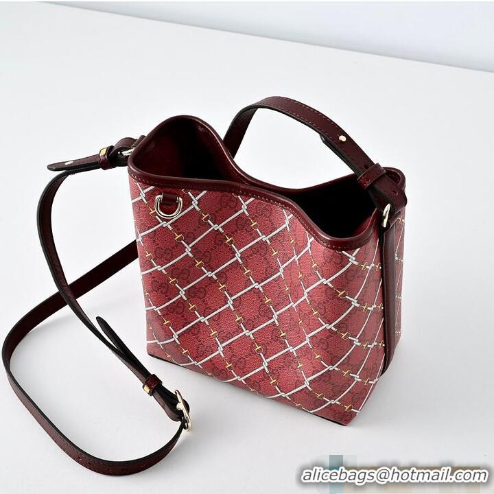 New Fashion Gucci GG Monogram Fabric Emblem Small Bucket Bag 815118 Red/Pink 2026