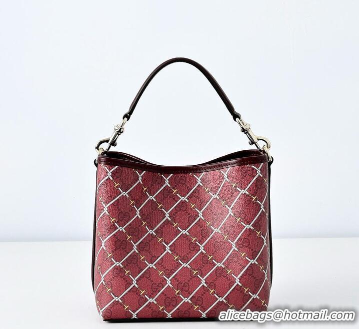 New Fashion Gucci GG Monogram Fabric Emblem Small Bucket Bag 815118 Red/Pink 2026