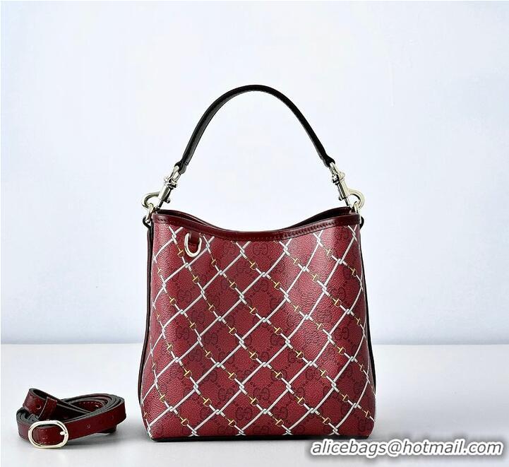 New Fashion Gucci GG Monogram Fabric Emblem Small Bucket Bag 815118 Red/Pink 2026