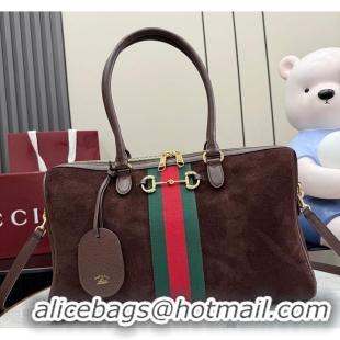 Promotional Gucci Borsetto Large Boston Bag In Suede 866733 Dark Brown 2026