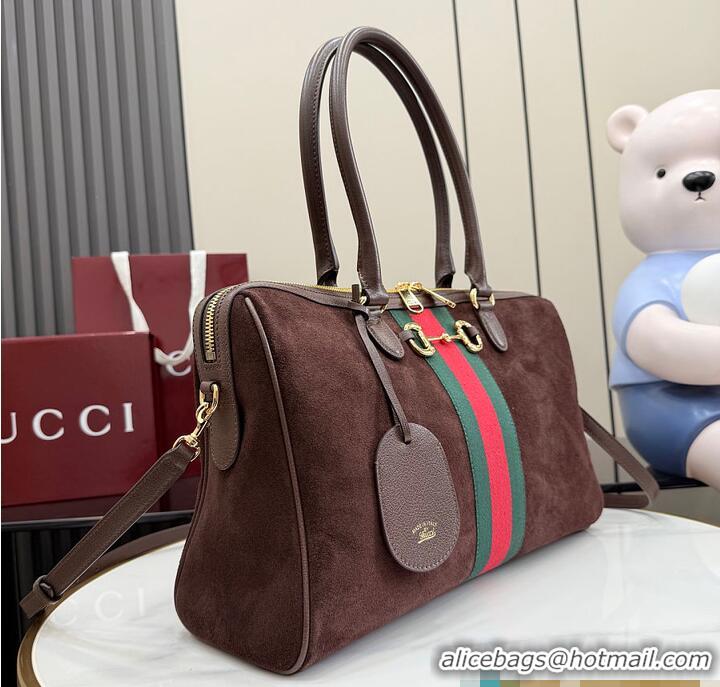 Promotional Gucci Borsetto Large Boston Bag In Suede 866733 Dark Brown 2026