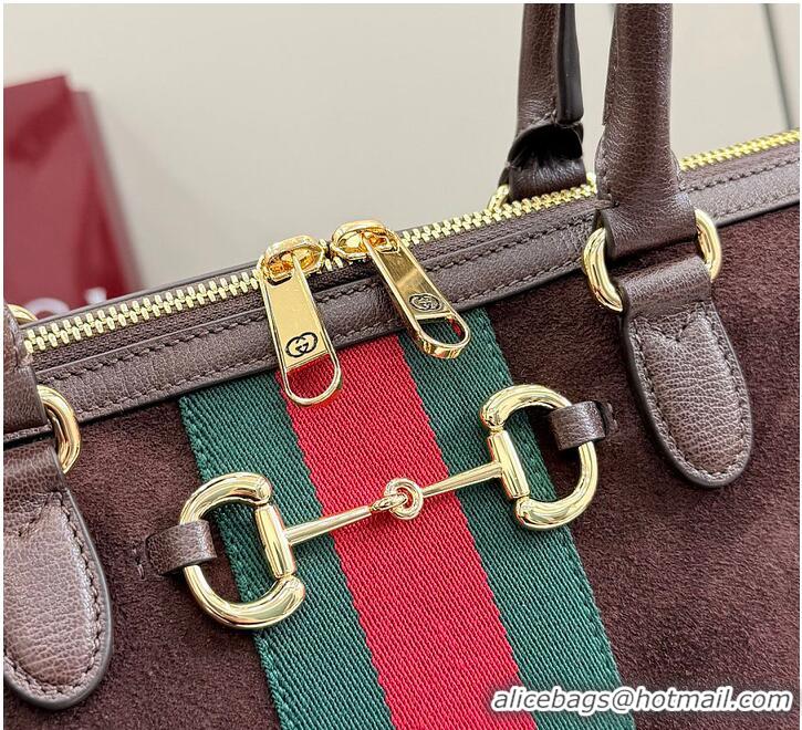 Promotional Gucci Borsetto Large Boston Bag In Suede 866733 Dark Brown 2026
