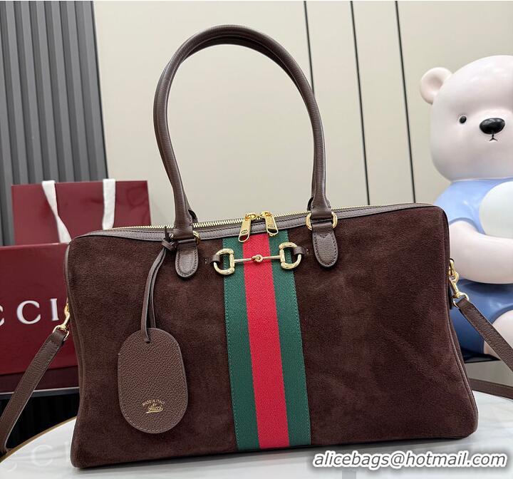 Promotional Gucci Borsetto Large Boston Bag In Suede 866733 Dark Brown 2026