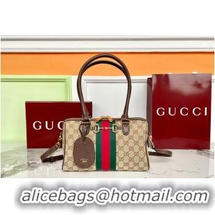 Inexpensive Gucci Borsetto Medium Boston Bag In GG Canvas 866732 Beige/Dark Brown 2026