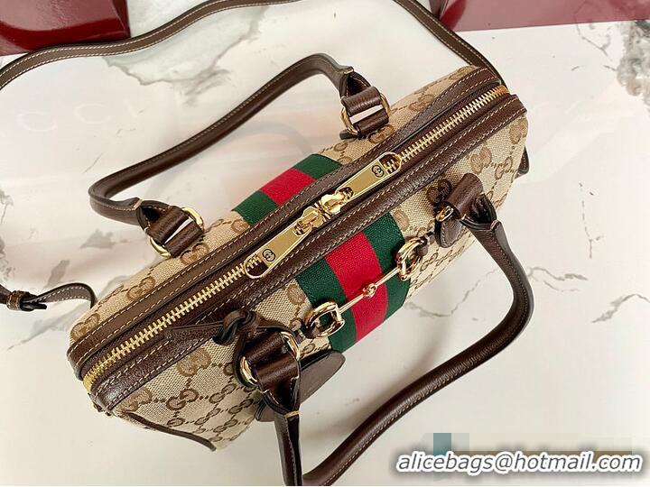 Inexpensive Gucci Borsetto Medium Boston Bag In GG Canvas 866732 Beige/Dark Brown 2026