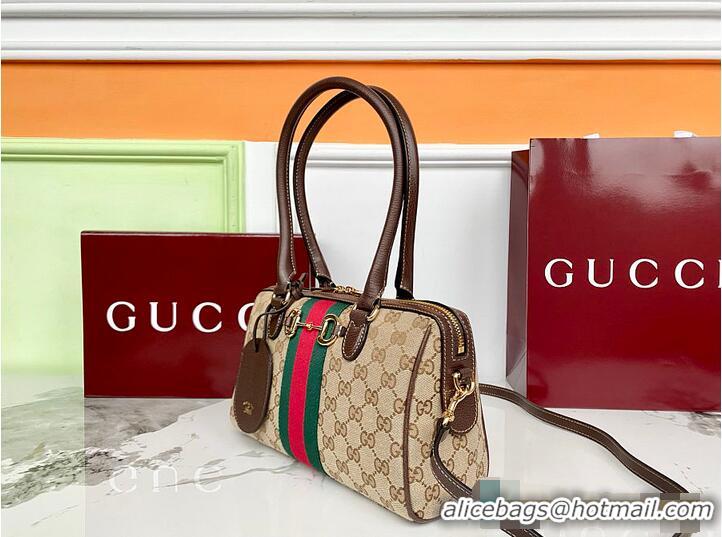 Inexpensive Gucci Borsetto Medium Boston Bag In GG Canvas 866732 Beige/Dark Brown 2026