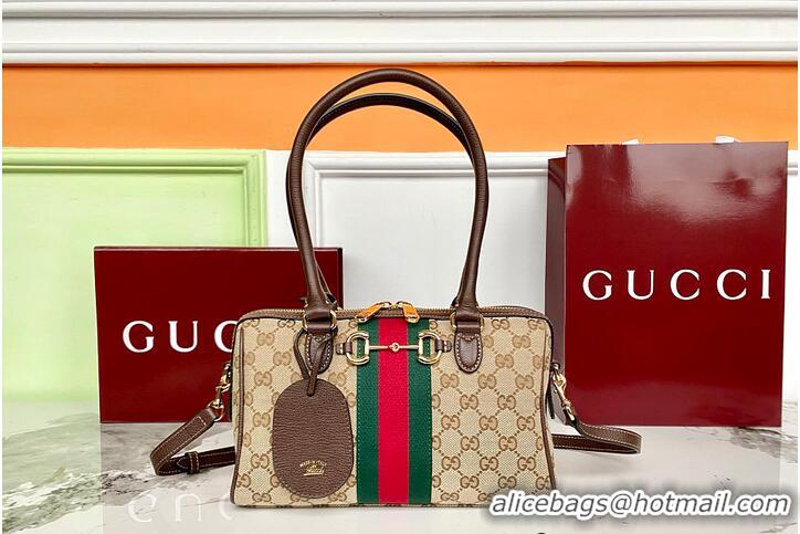 Inexpensive Gucci Borsetto Medium Boston Bag In GG Canvas 866732 Beige/Dark Brown 2026