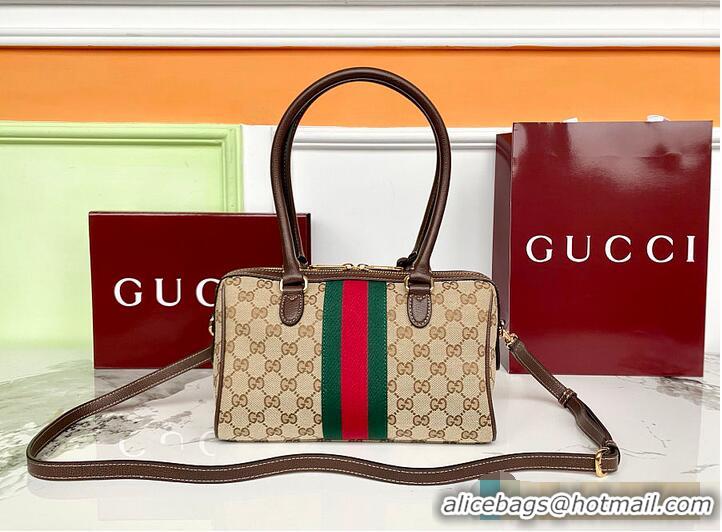 Inexpensive Gucci Borsetto Medium Boston Bag In GG Canvas 866732 Beige/Dark Brown 2026
