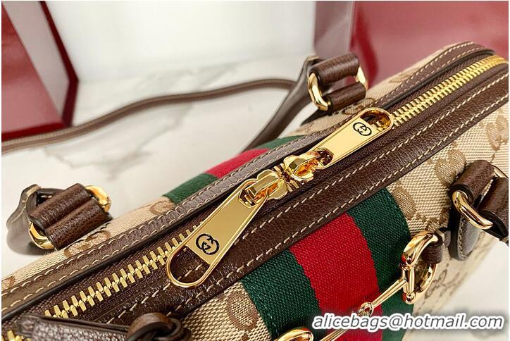 Inexpensive Gucci Borsetto Medium Boston Bag In GG Canvas 866732 Beige/Dark Brown 2026