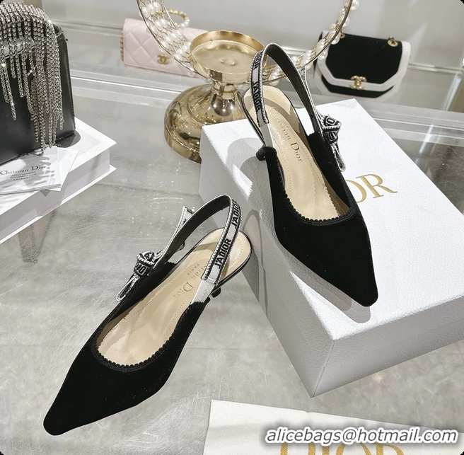 Top Grade Dior Jadior Black Velvet Slingback Pumps 40MM 6062401