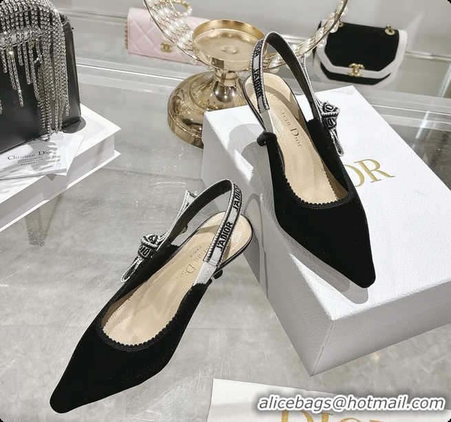 Top Grade Dior Jadior Black Velvet Slingback Pumps 40MM 6062401