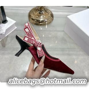 Most Popular Dior Jadior Red Velvet Slingback Pumps 40MM 6062401