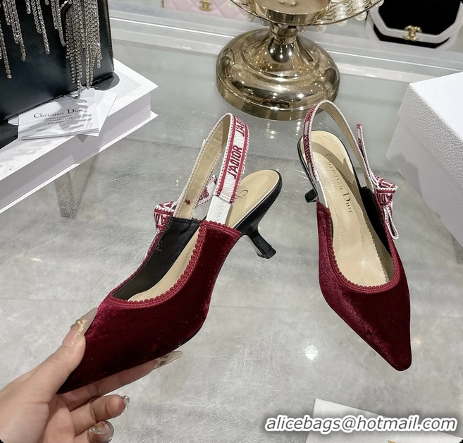 Most Popular Dior Jadior Red Velvet Slingback Pumps 40MM 6062401