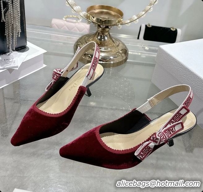 Most Popular Dior Jadior Red Velvet Slingback Pumps 40MM 6062401