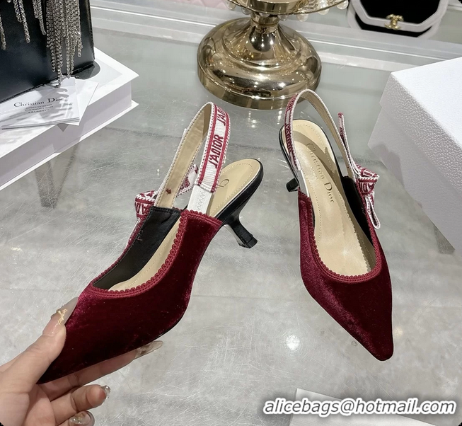 Most Popular Dior Jadior Red Velvet Slingback Pumps 40MM 6062401