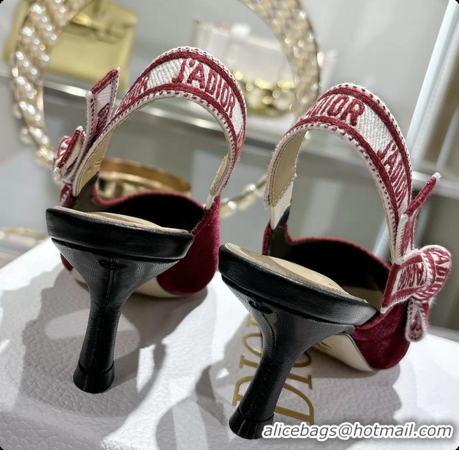 Most Popular Dior Jadior Red Velvet Slingback Pumps 40MM 6062401