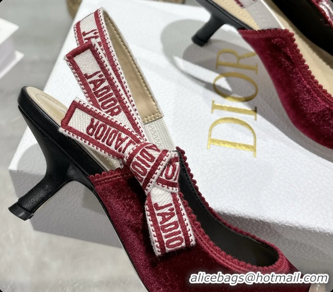 Most Popular Dior Jadior Red Velvet Slingback Pumps 40MM 6062401