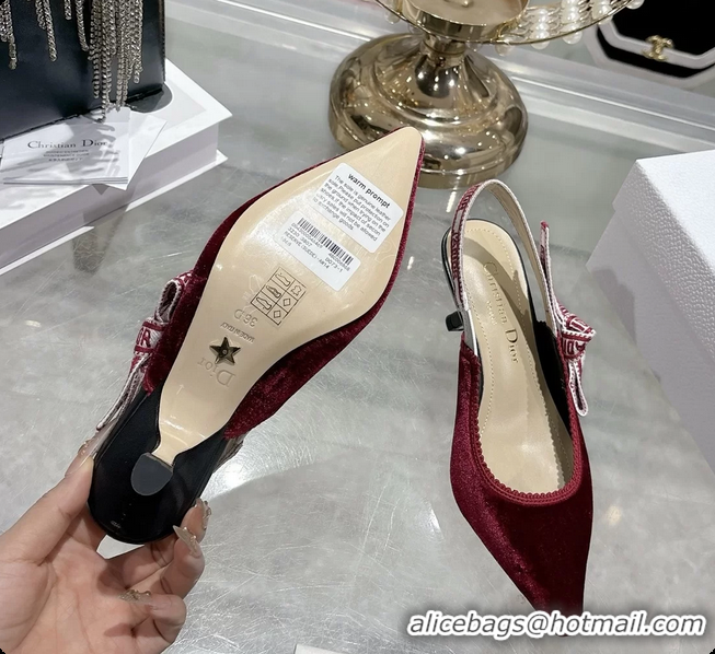 Most Popular Dior Jadior Red Velvet Slingback Pumps 40MM 6062401
