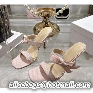 Pretty Style Dior Heeled Sandal with Jadior Straps Pink Embroidered Cotton 75MM 6062402