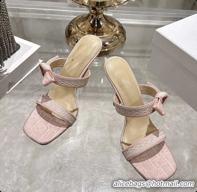 Pretty Style Dior Heeled Sandal with Jadior Straps Pink Embroidered Cotton 75MM 6062402