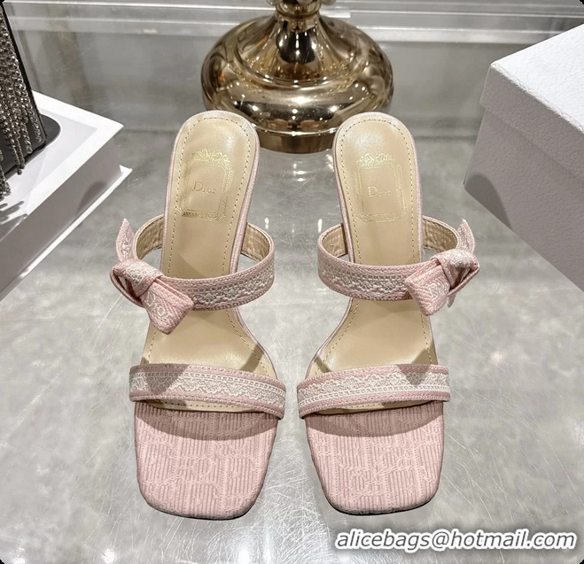 Pretty Style Dior Heeled Sandal with Jadior Straps Pink Embroidered Cotton 75MM 6062402