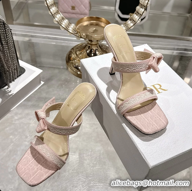 Pretty Style Dior Heeled Sandal with Jadior Straps Pink Embroidered Cotton 75MM 6062402