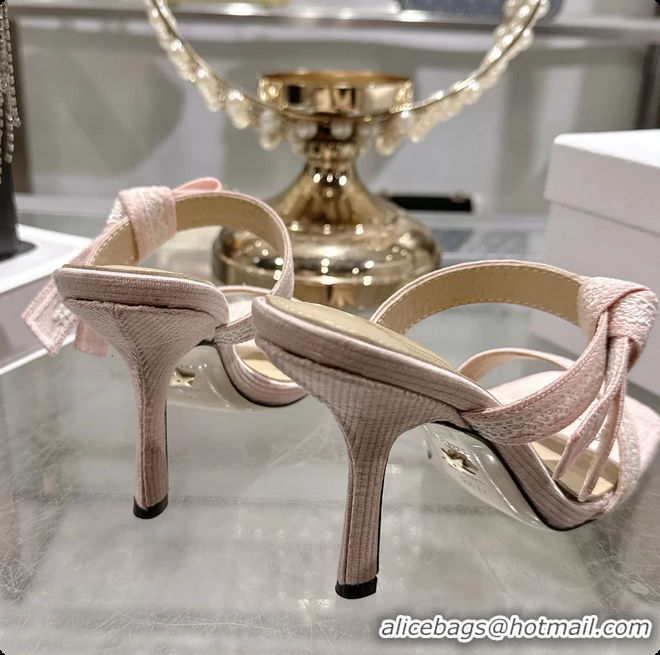 Pretty Style Dior Heeled Sandal with Jadior Straps Pink Embroidered Cotton 75MM 6062402