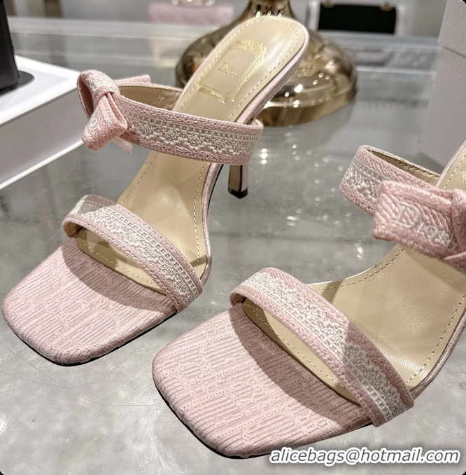 Pretty Style Dior Heeled Sandal with Jadior Straps Pink Embroidered Cotton 75MM 6062402