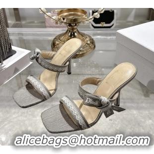 Durable Dior Heeled Sandal with Jadior Straps Gray Embroidered Cotton 75MM 6062402