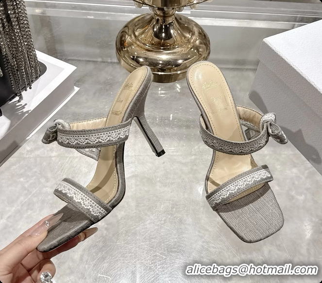 Durable Dior Heeled Sandal with Jadior Straps Gray Embroidered Cotton 75MM 6062402
