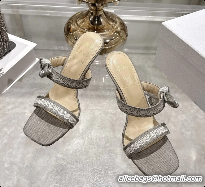 Durable Dior Heeled Sandal with Jadior Straps Gray Embroidered Cotton 75MM 6062402