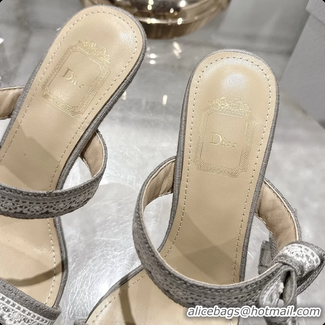 Durable Dior Heeled Sandal with Jadior Straps Gray Embroidered Cotton 75MM 6062402