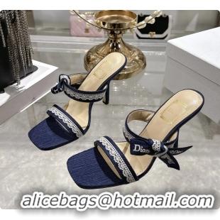 Unique Style Dior Heeled Sandal with Jadior Straps Blue Embroidered Cotton 75MM 6062402