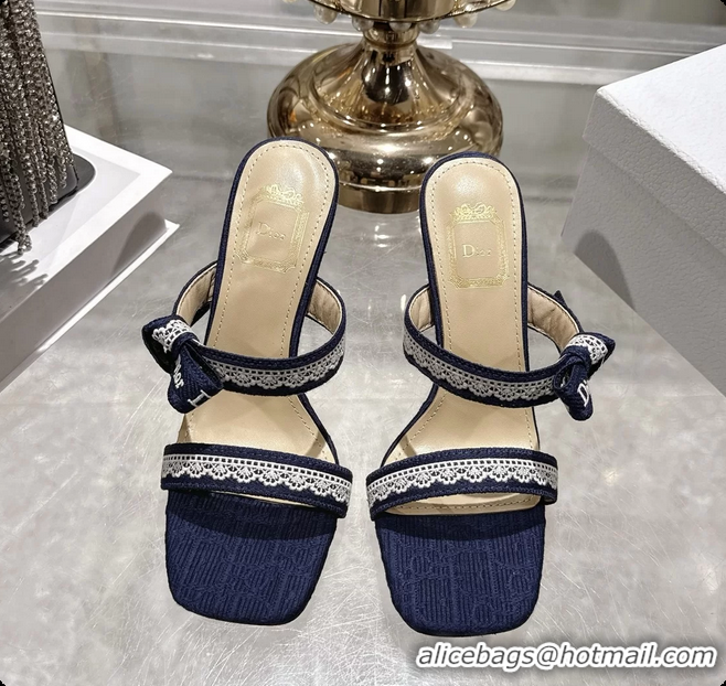 Unique Style Dior Heeled Sandal with Jadior Straps Blue Embroidered Cotton 75MM 6062402