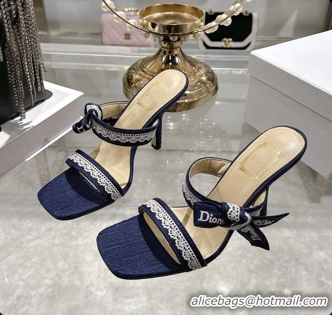 Unique Style Dior Heeled Sandal with Jadior Straps Blue Embroidered Cotton 75MM 6062402