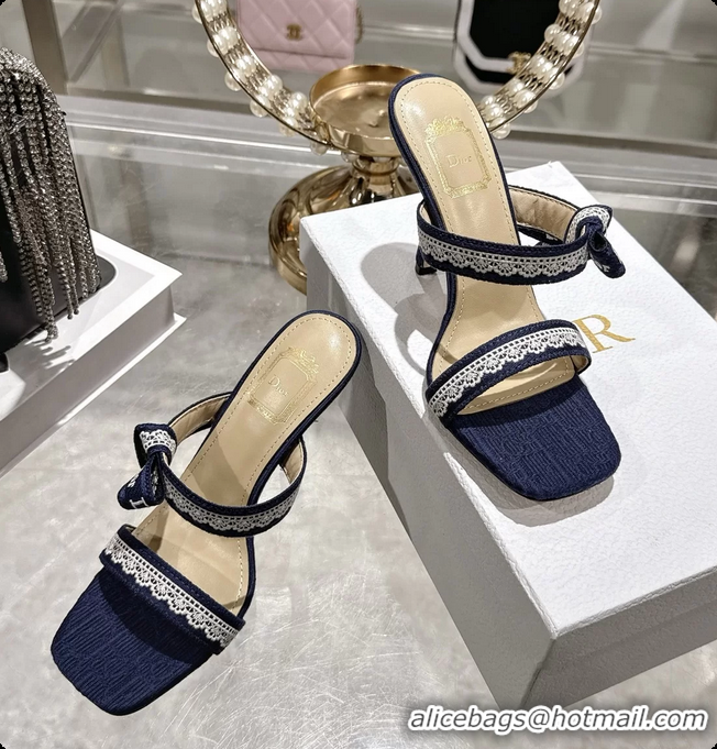 Unique Style Dior Heeled Sandal with Jadior Straps Blue Embroidered Cotton 75MM 6062402