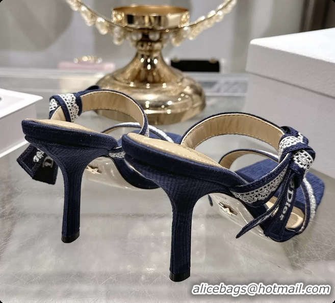 Unique Style Dior Heeled Sandal with Jadior Straps Blue Embroidered Cotton 75MM 6062402