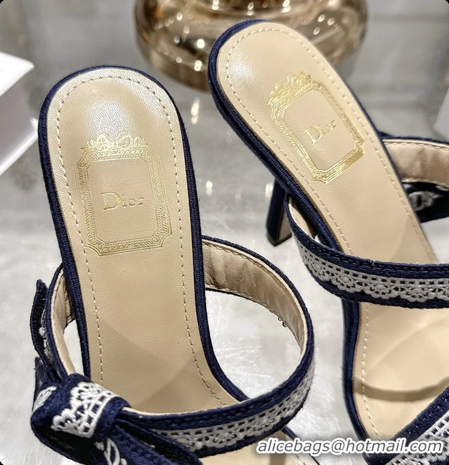 Unique Style Dior Heeled Sandal with Jadior Straps Blue Embroidered Cotton 75MM 6062402