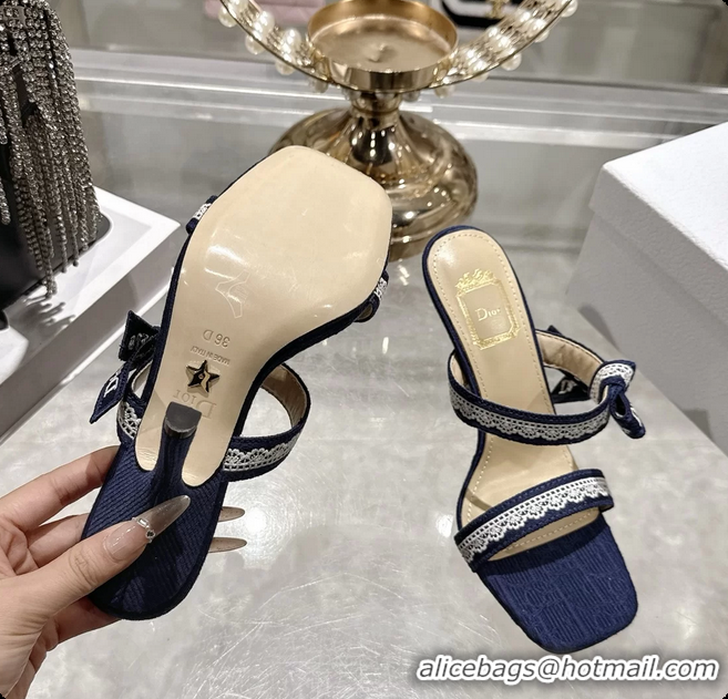 Unique Style Dior Heeled Sandal with Jadior Straps Blue Embroidered Cotton 75MM 6062402