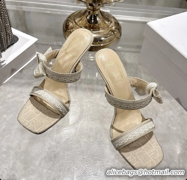 Good Looking Dior Heeled Sandal with Jadior Straps Beige Embroidered Cotton 75MM 6062402