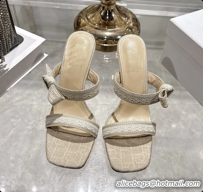 Good Looking Dior Heeled Sandal with Jadior Straps Beige Embroidered Cotton 75MM 6062402