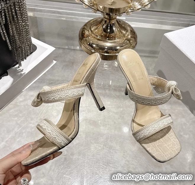 Good Looking Dior Heeled Sandal with Jadior Straps Beige Embroidered Cotton 75MM 6062402