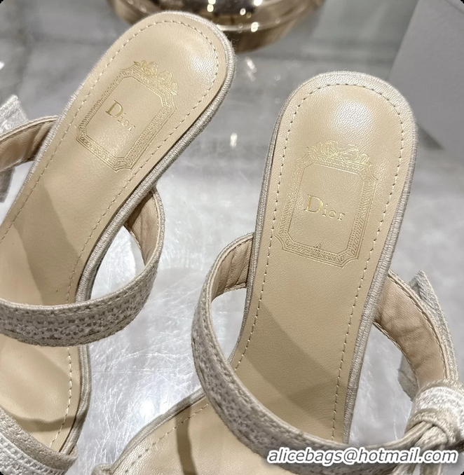 Good Looking Dior Heeled Sandal with Jadior Straps Beige Embroidered Cotton 75MM 6062402