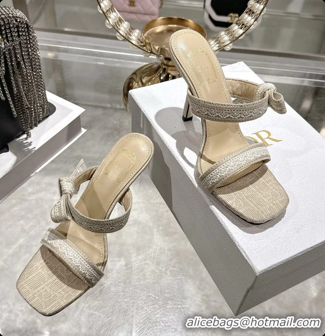 Good Looking Dior Heeled Sandal with Jadior Straps Beige Embroidered Cotton 75MM 6062402