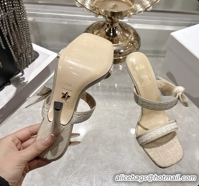 Good Looking Dior Heeled Sandal with Jadior Straps Beige Embroidered Cotton 75MM 6062402