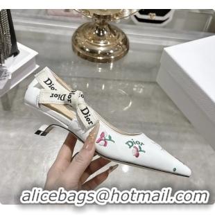 Best Product Dior Dioramour Jadior Pumps White Lambskin Embroidered with Multicolor Doves Roses Motif 25MM 6062403