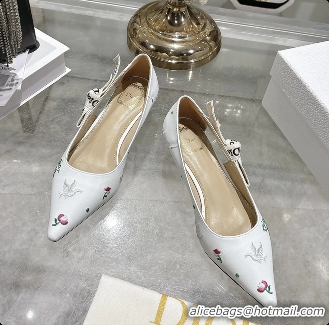 Best Product Dior Dioramour Jadior Pumps White Lambskin Embroidered with Multicolor Doves Roses Motif 25MM 6062403